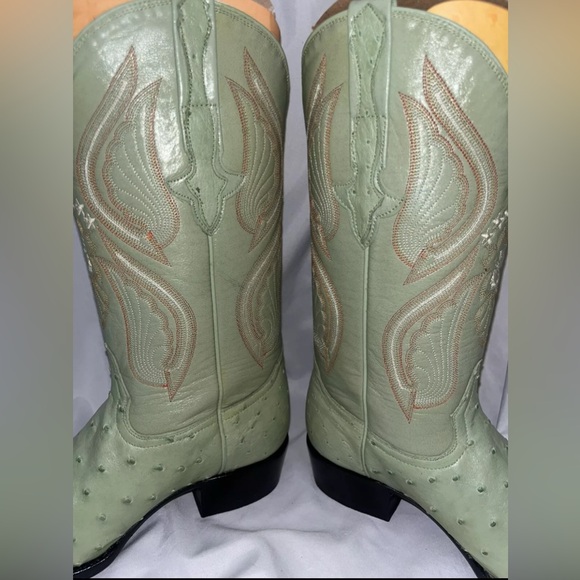 El General Cowboy Boots Exotic Leather Green Genuine Ostrich Skin Mens Sz 7 - Picture 4 of 4